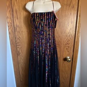 JS Collections Cocktail Dress Black Multi Knee Length Tulle Layered Women Sz 10